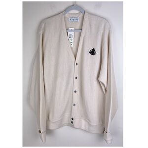 Izod 80s 90s Vintage Dead Stock Preppy Academia Men’s V Neck Cardigan Cream XL